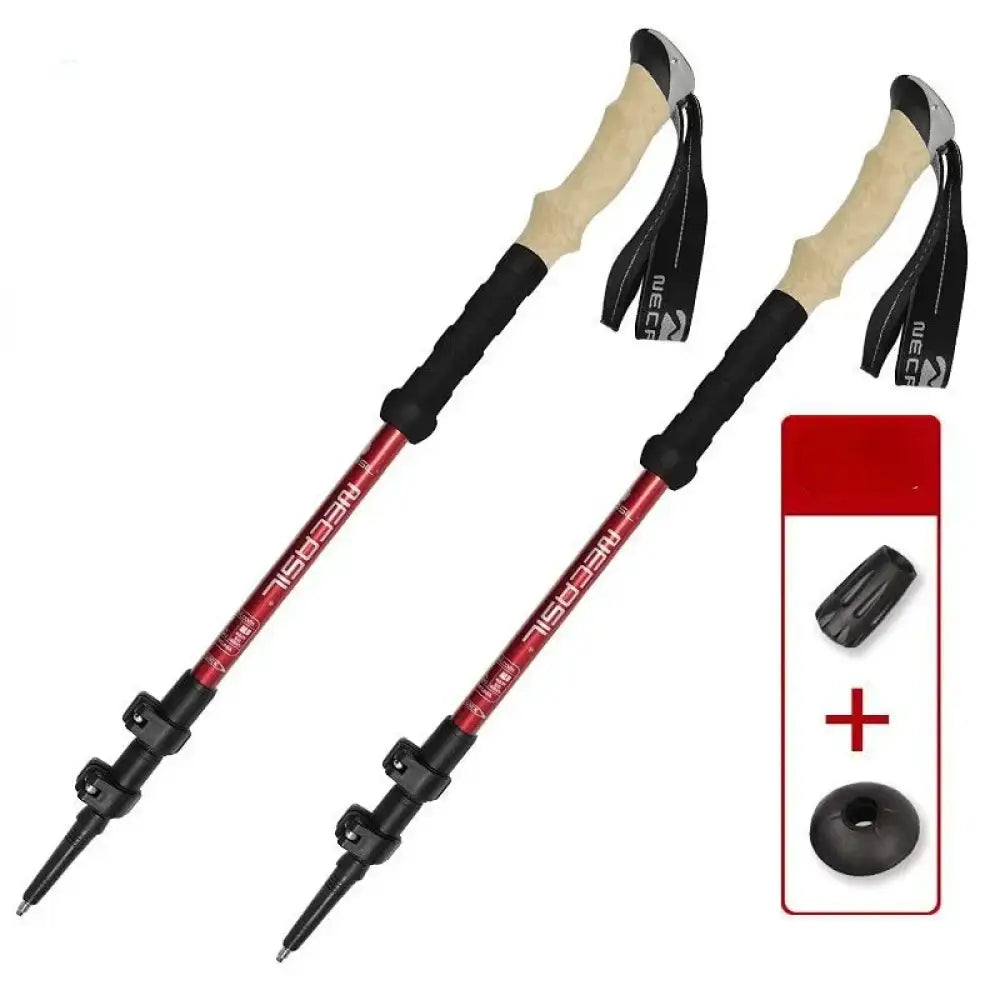 2pcs Trekking Poles – Ultralight Adjustable Walking Sticks with Quick Lock - Red - (2-Pack) - 2pcs Trekking Poles –
