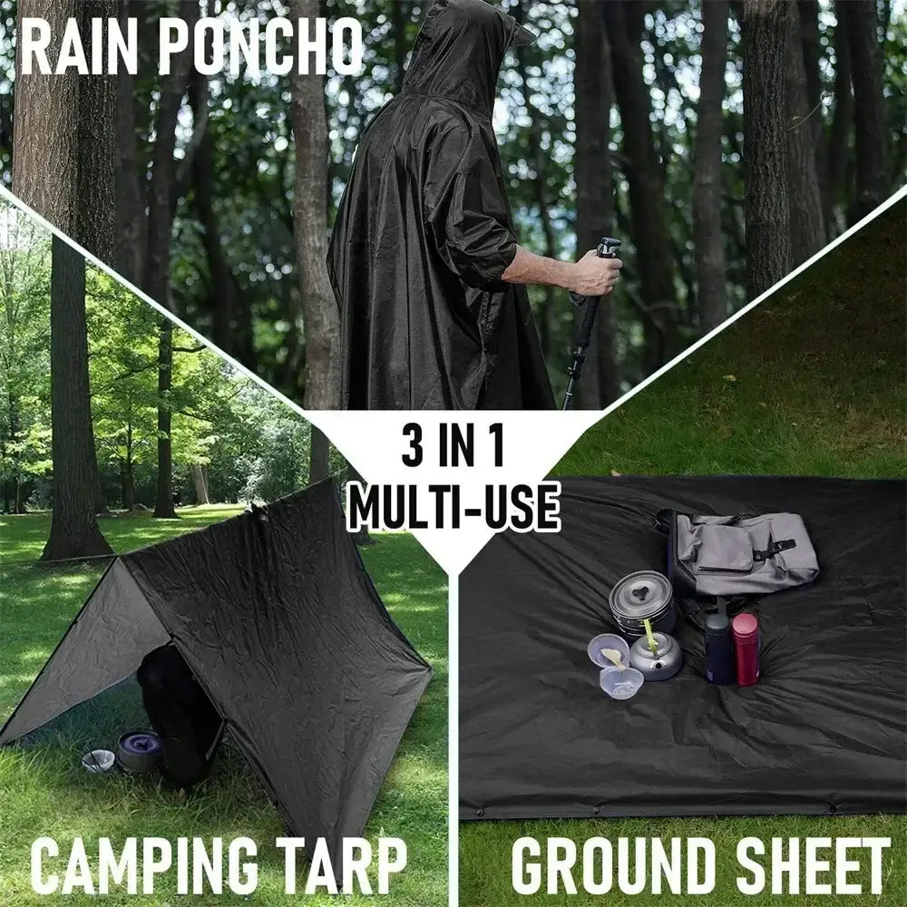 3-in-1 Military Rain Poncho – Waterproof Hooded Raincoat & Tent Shelter - 3-in-1 Military Rain Poncho – Waterproof