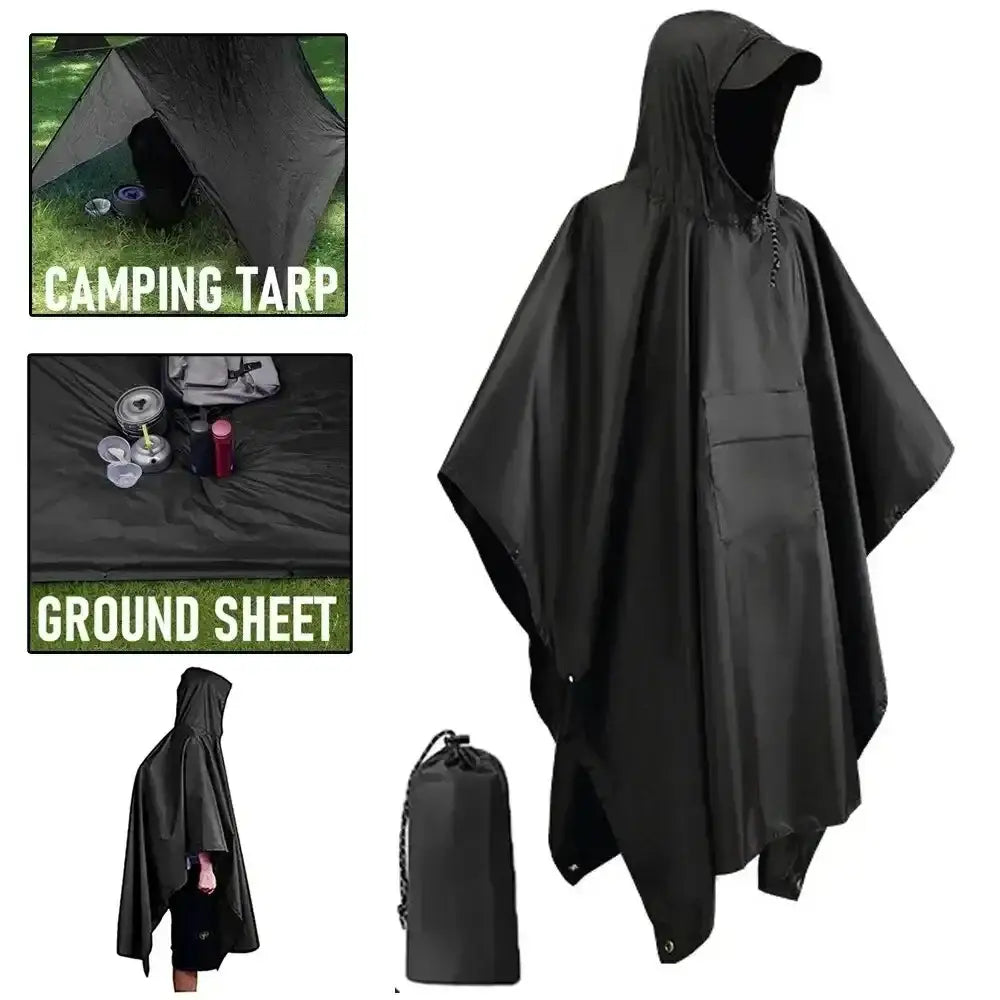 3-in-1 Military Rain Poncho – Waterproof Hooded Raincoat & Tent Shelter - 3-in-1 Military Rain Poncho – Waterproof