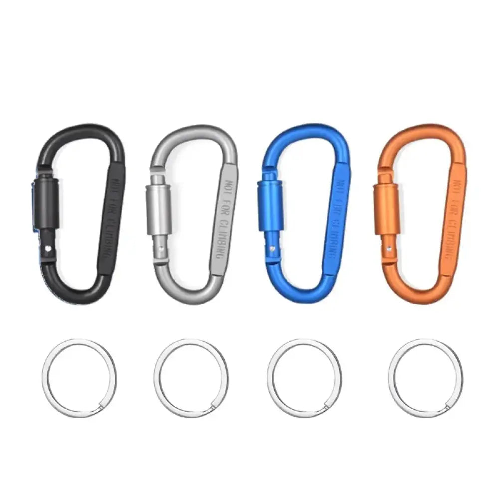 4pcs Aluminium Carabiner Set – Tactical Keychain Hooks for Camping & EDC - Mix With Ring - 4pcs Aluminium Carabiner Set