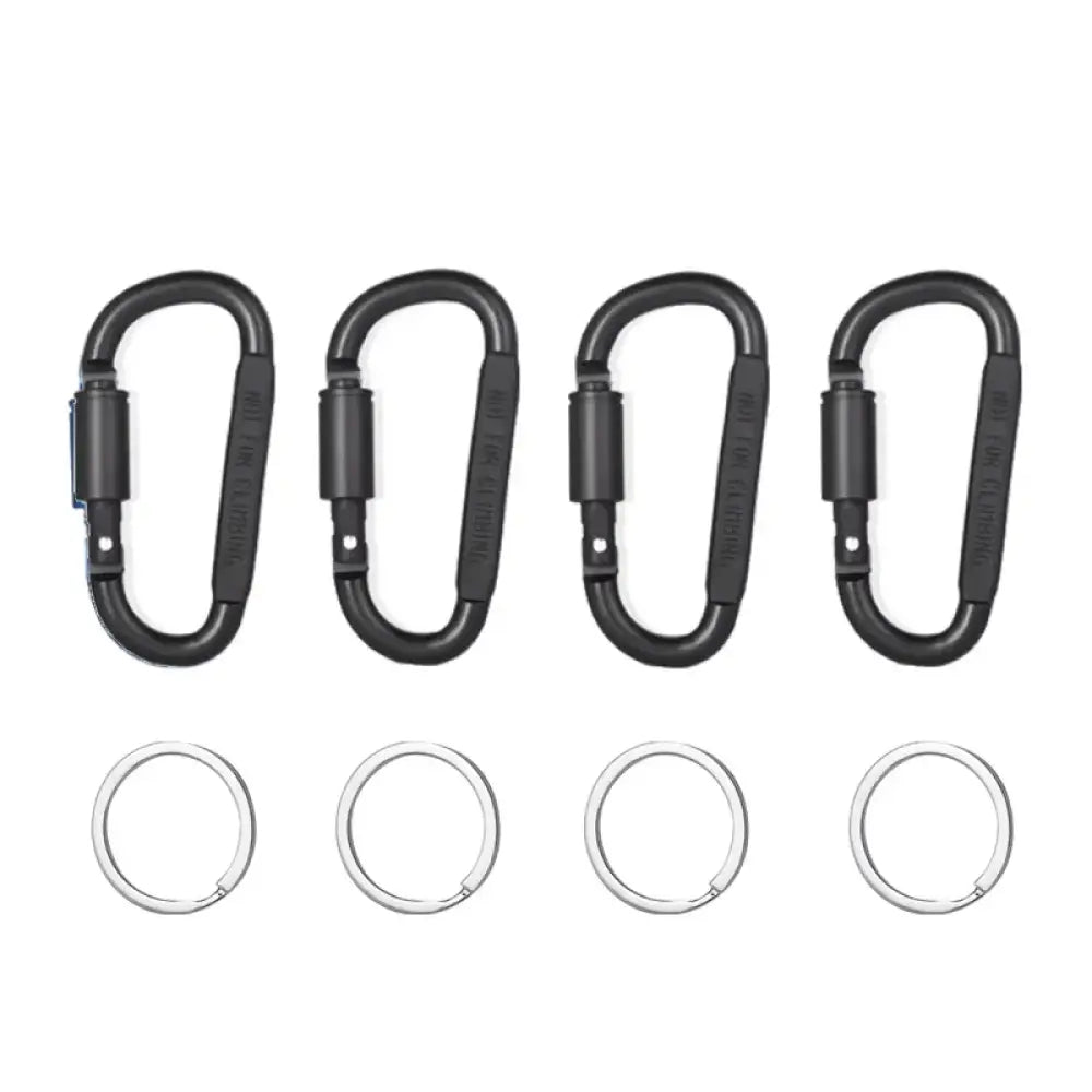 4pcs Aluminium Carabiner Set – Tactical Keychain Hooks for Camping & EDC - Black With Ring - 4pcs Aluminium Carabiner