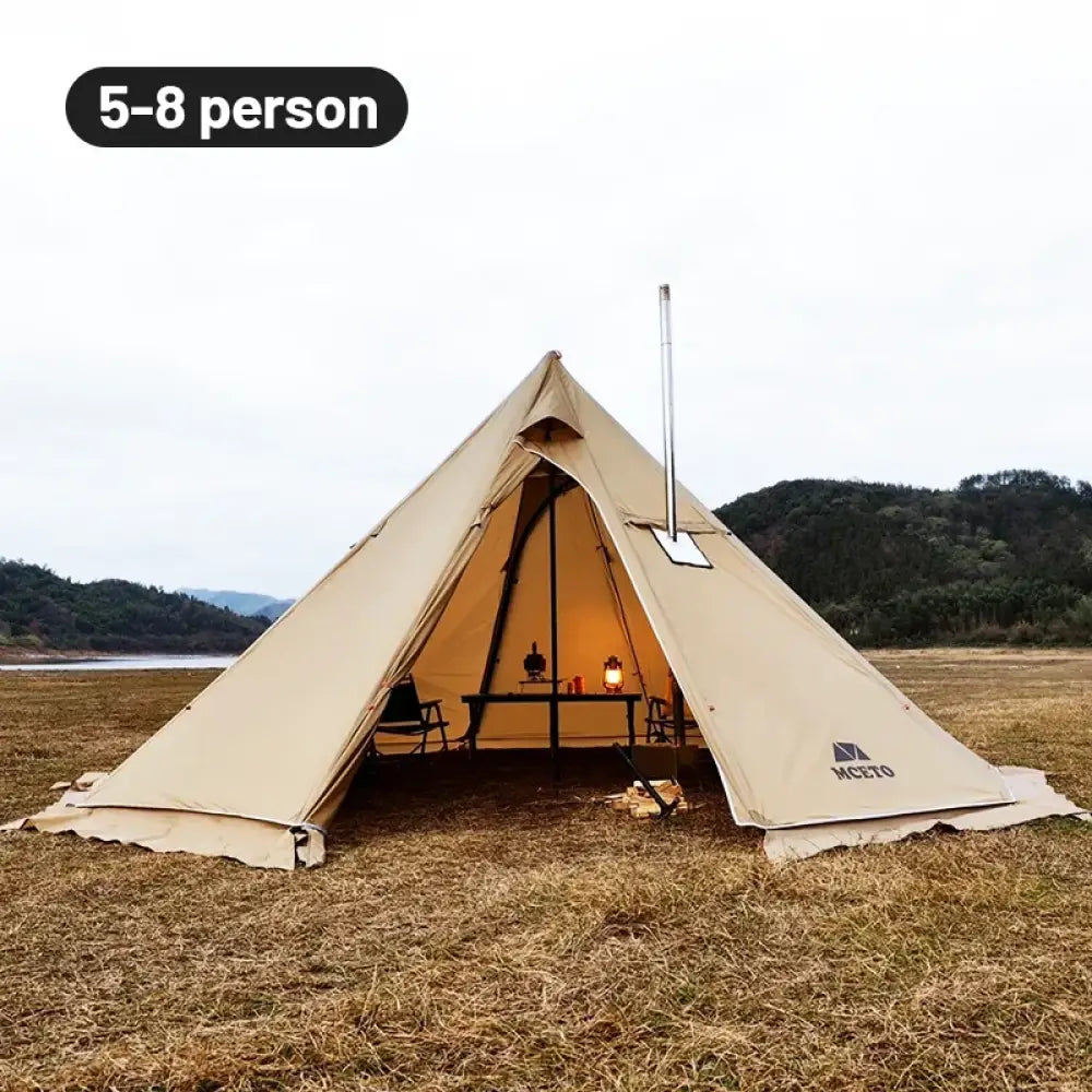 500Pro Tipi Hot Tent – Fire-Retardant Teepee with Stove Jack (5–8 Person) - Brown Tent - 500Pro Tipi Hot Tent –