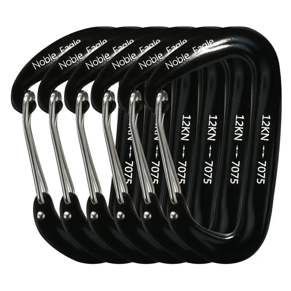 6pcs Lightweight 12KN Aluminium Carabiners – D-Ring Hooks for Camping & Hiking - Black (6pcs) - 6pcs Lightweight 12KN