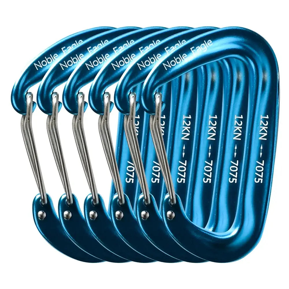 6pcs Lightweight 12KN Aluminium Carabiners – D-Ring Hooks for Camping & Hiking - Blue (6pcs) - 6pcs Lightweight 12KN