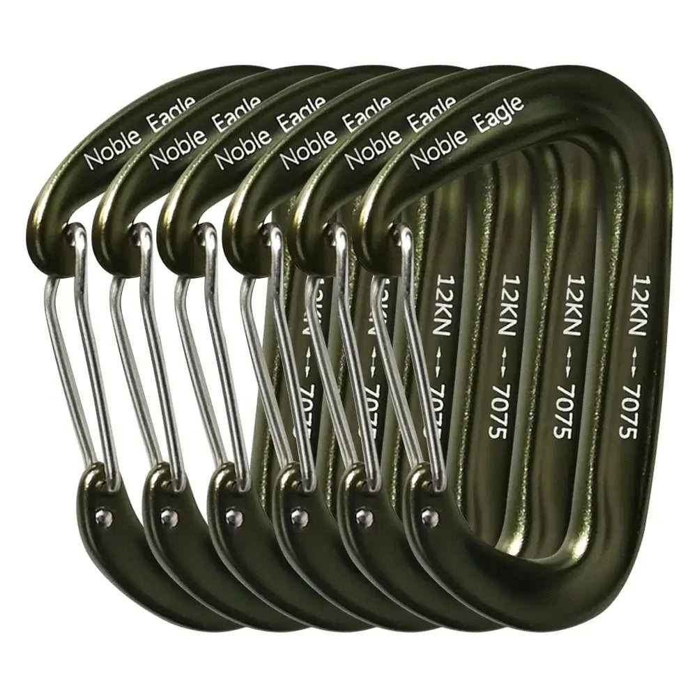 6pcs Lightweight 12KN Aluminium Carabiners – D-Ring Hooks for Camping & Hiking - Army (6pcs) - 6pcs Lightweight 12KN