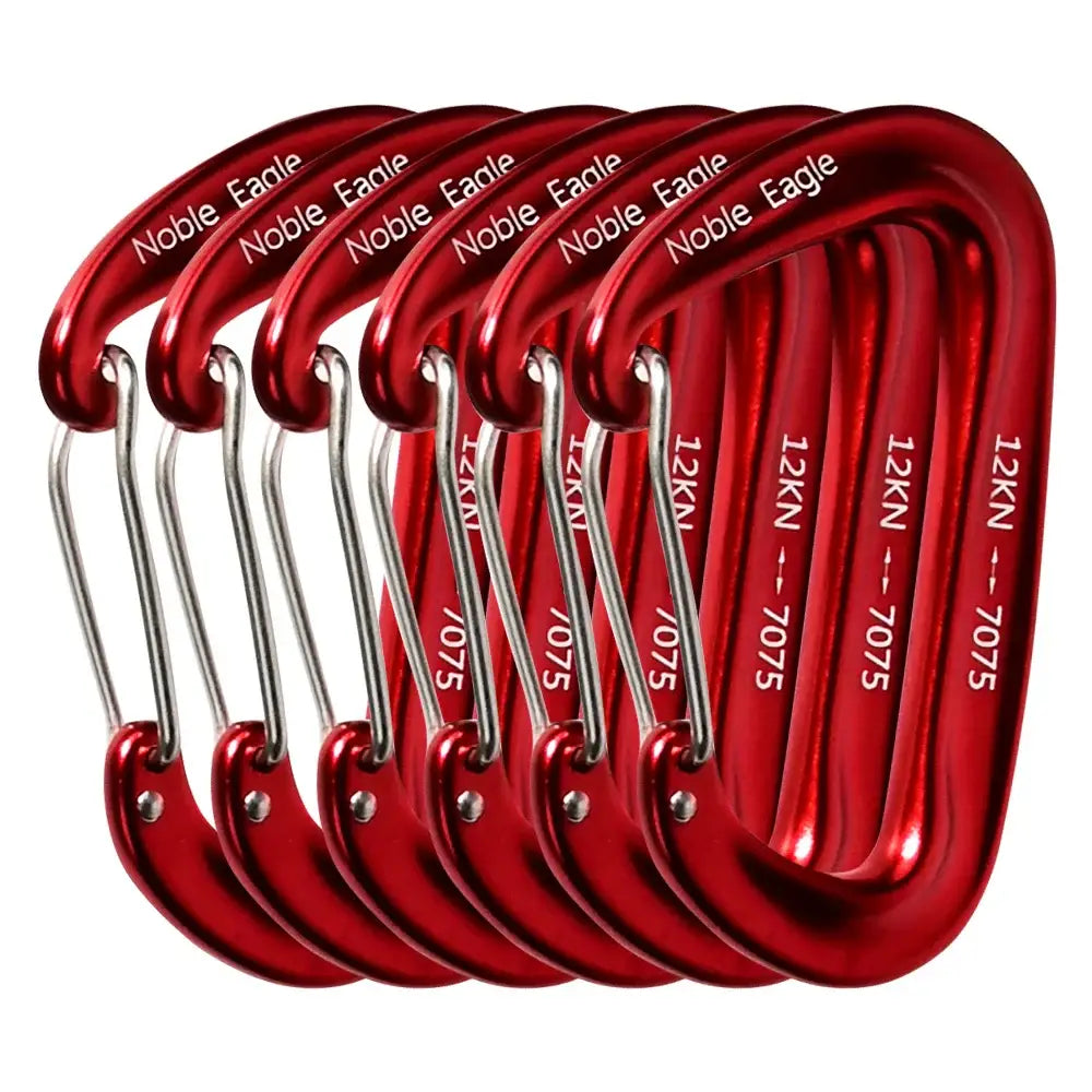 6pcs Lightweight 12KN Aluminium Carabiners – D-Ring Hooks for Camping & Hiking - Red (6pcs) - 6pcs Lightweight 12KN