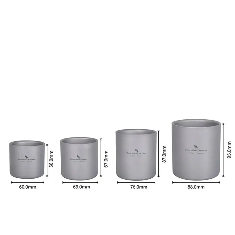 Boundless Voyage Titanium Cup Set – Double-Wall Camping Mug Collection (120–450ml) - 4-Pack Double-Wall Titanium Cup