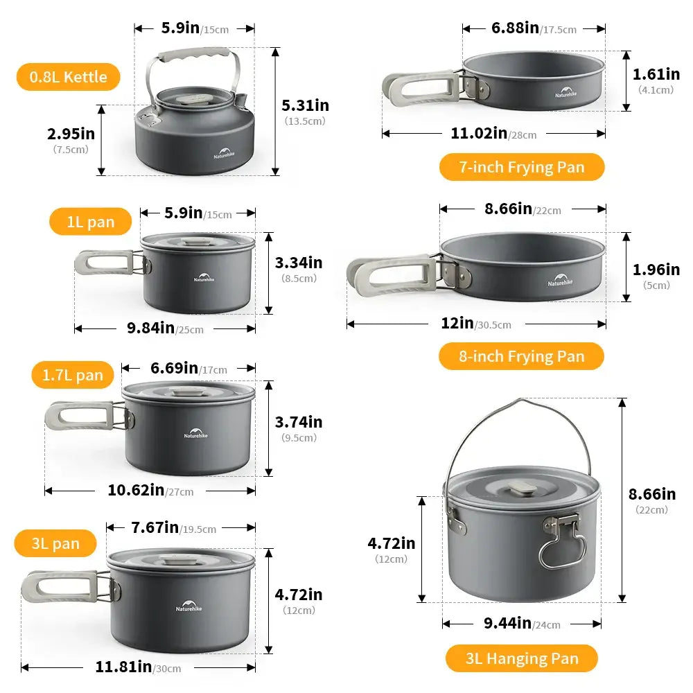 Camping Cookware Set – Non-Stick Cooking Kit with Teapot (4–7 People) - Naturehike - Naturehike Camping Cookware Set –