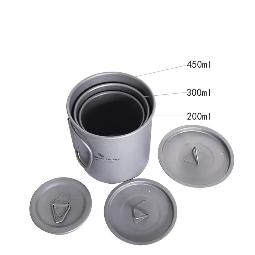 Camping Titanium Mug with Lid – Lightweight Portable Cup for Hiking & Travel - 3-Pack Titanium Cup Set (200/300/450ml)