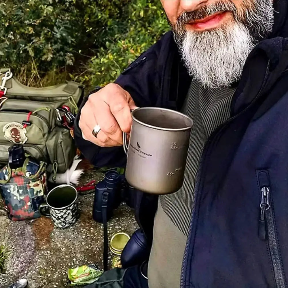 Camping Titanium Mug with Lid – Lightweight Portable Cup for Hiking & Travel - Camping Titanium Mug with Lid –