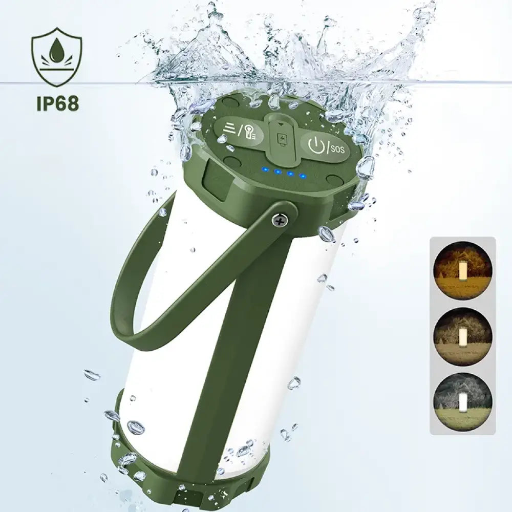 IP68 Waterproof LED Camping Lantern – 5000mAh Rechargeable 1200lm Light - Green - Waterproof - IP68 Waterproof LED