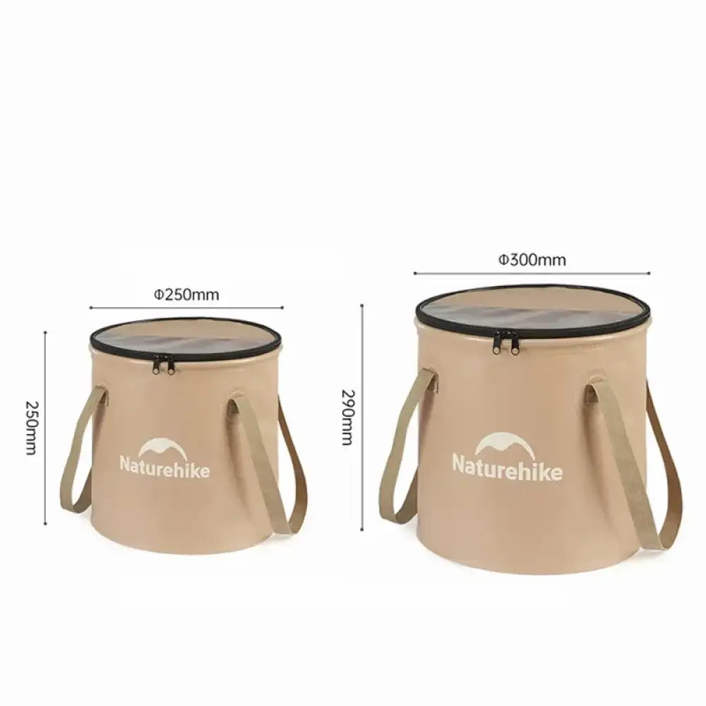 Naturehike Collapsible Camping Basin – Portable Waterproof Folding Sink (10L / 20L) - Kit 2 - 10L + 20L (Khaki)