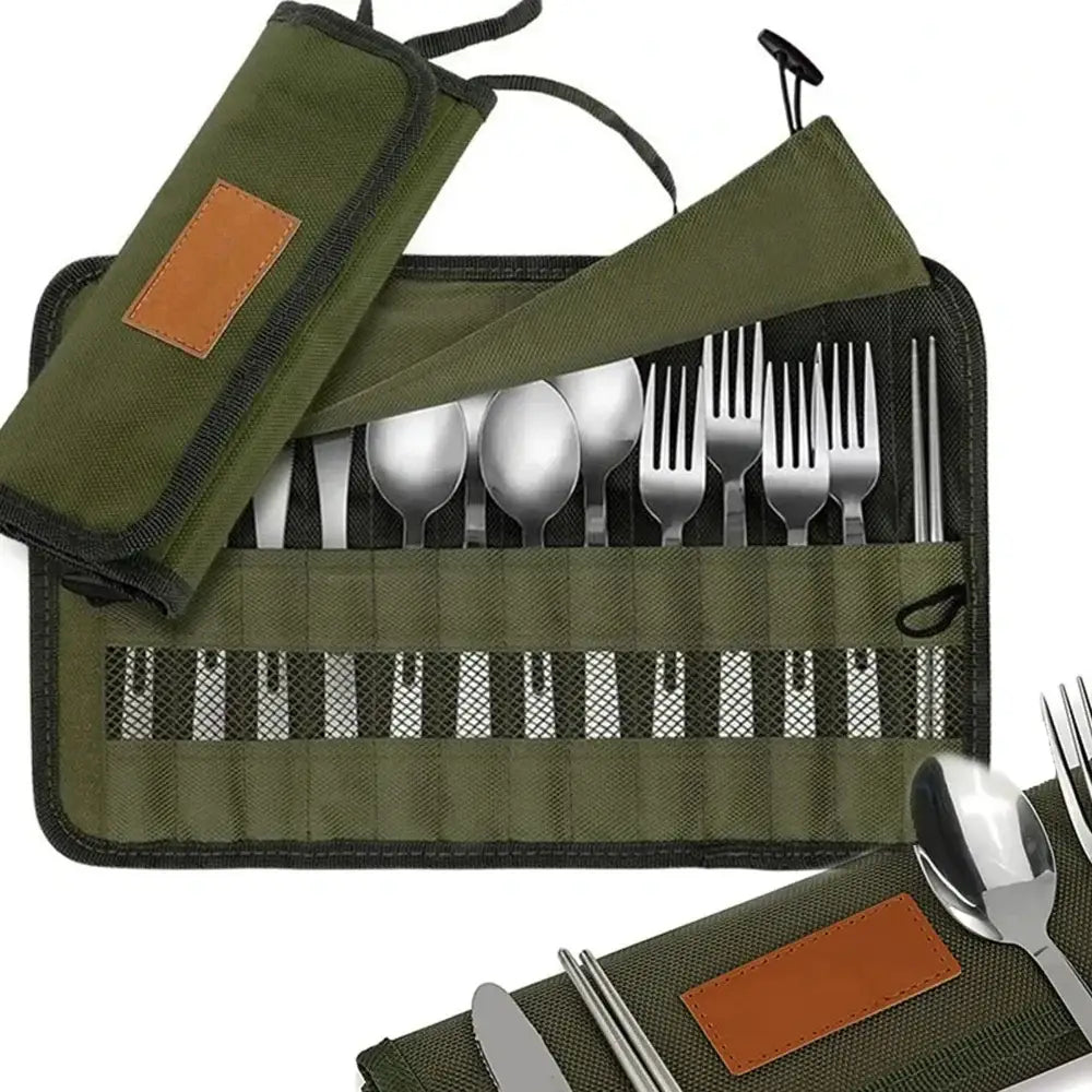 Portable Cutlery Storage Bag – Water-Resistant Pouch for Camping Utensils - Cutlery Storage Bag – Army Green - Portable