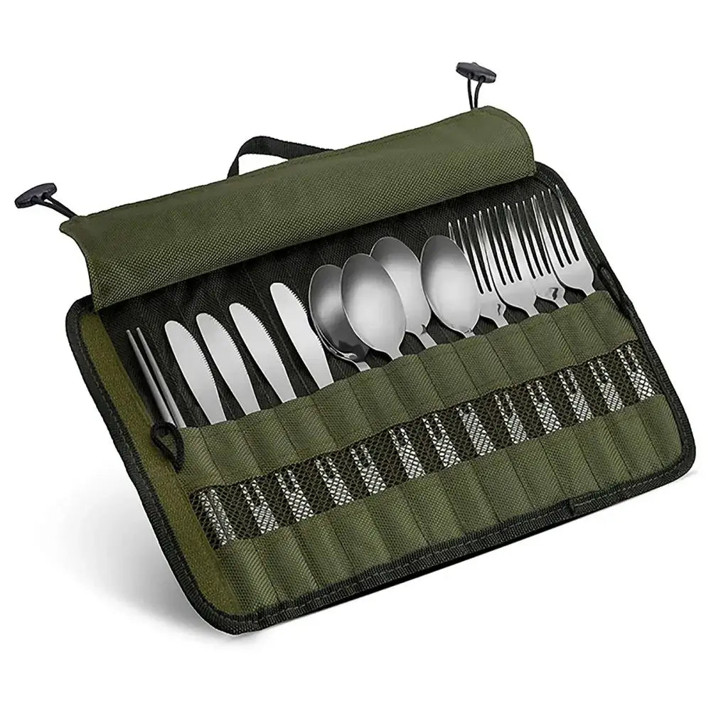 Portable Cutlery Storage Bag – Water-Resistant Pouch for Camping Utensils - Cutlery Storage Bag – Army Green - Portable