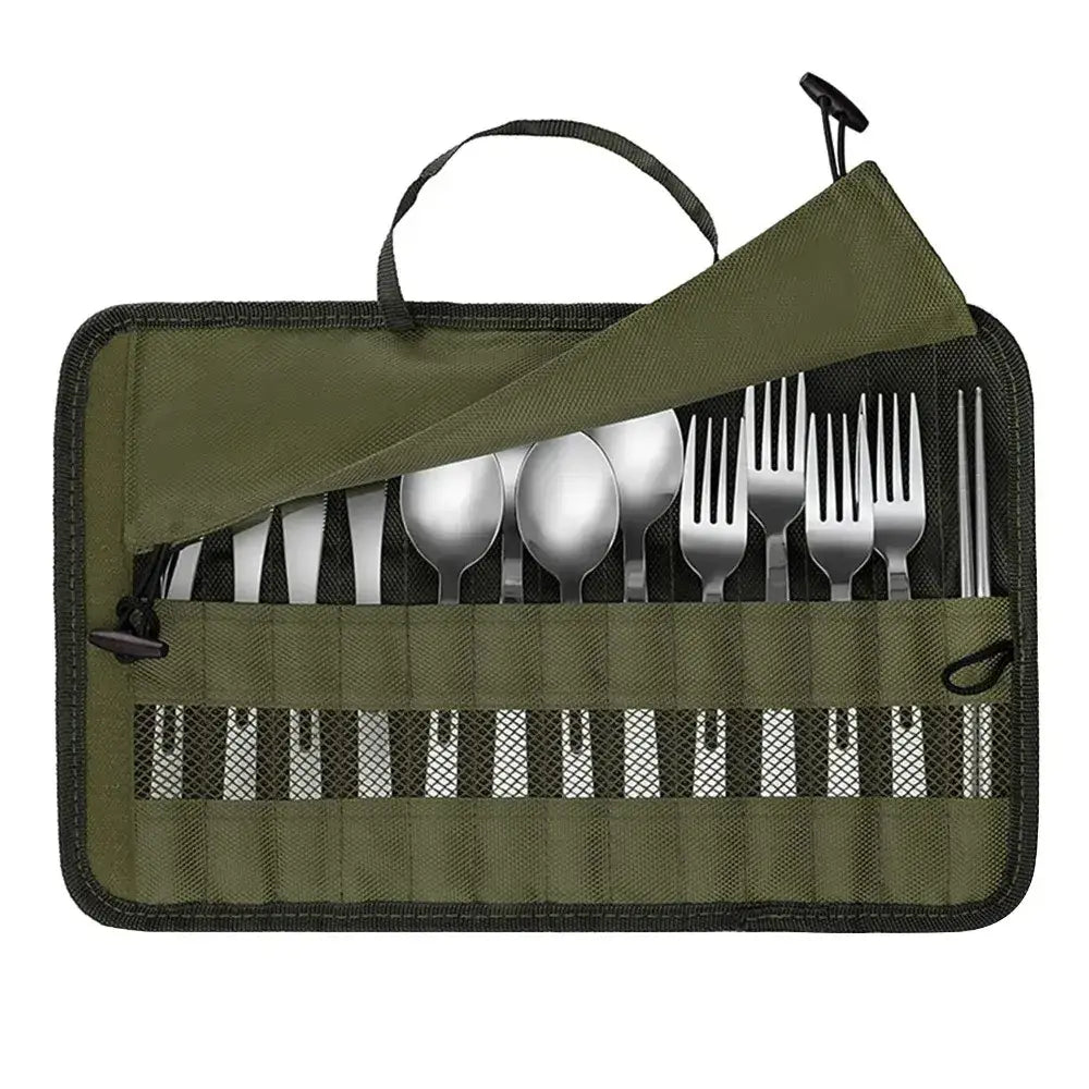 Portable Cutlery Storage Bag – Water-Resistant Pouch for Camping Utensils - Cutlery Storage Bag – Army Green - Portable