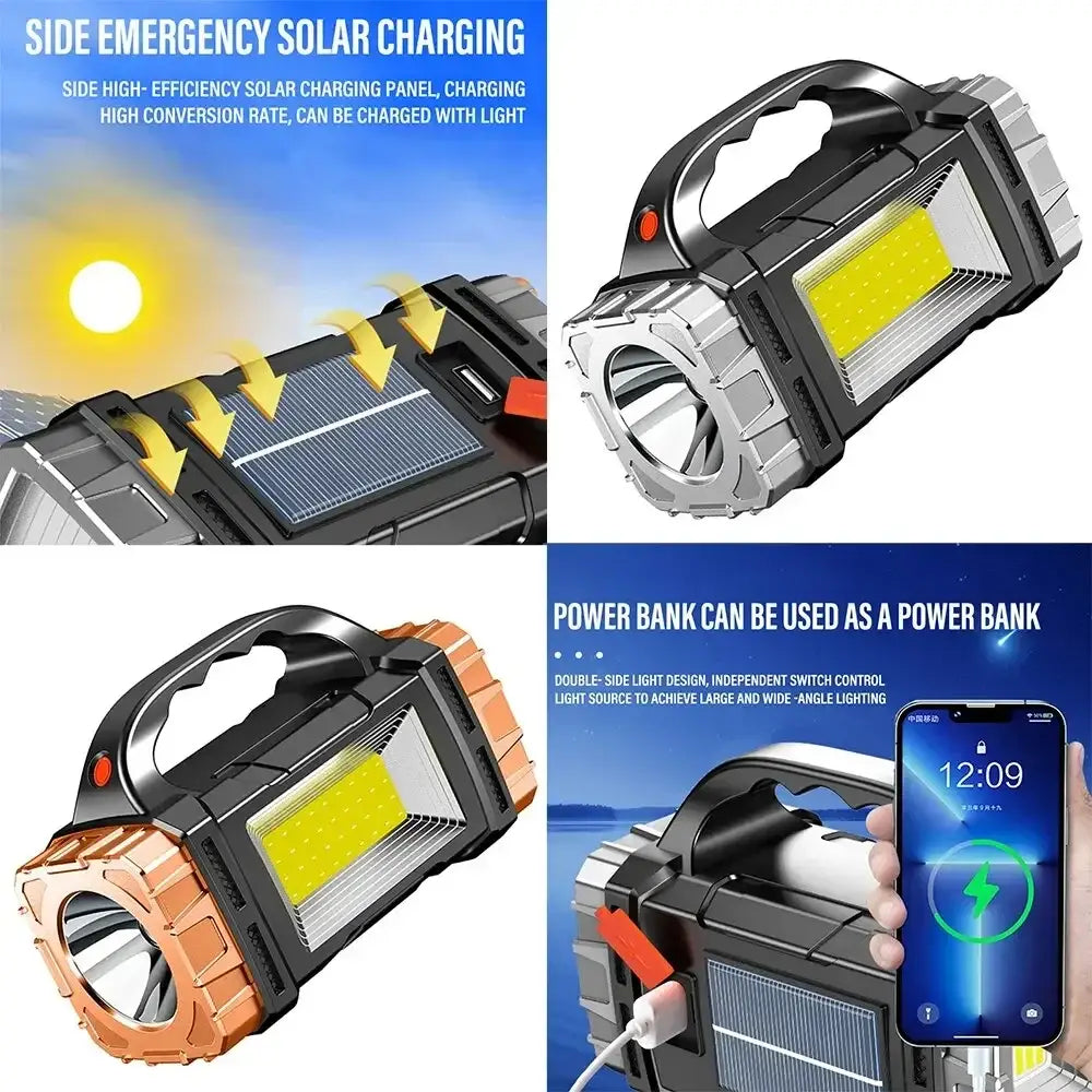 Solar LED Flashlight – USB Rechargeable Searchlight & Power Bank - 2024 Solar LED Flashlight – USB Rechargeable