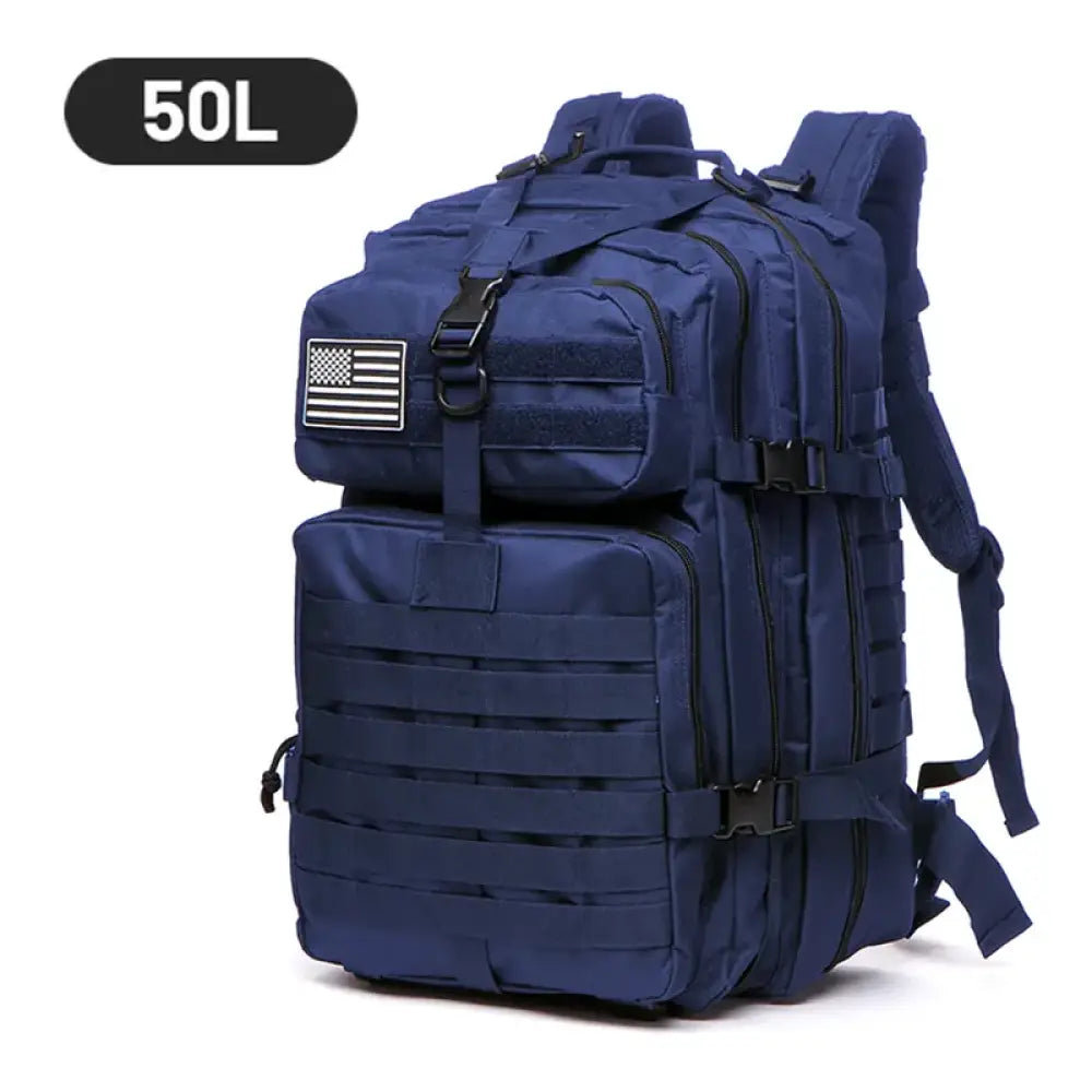 Tactical Waterproof Backpack 50L – 1000D Nylon Rucksack for Camping & Hiking - Navy - 50L Tactical Waterproof Backpack