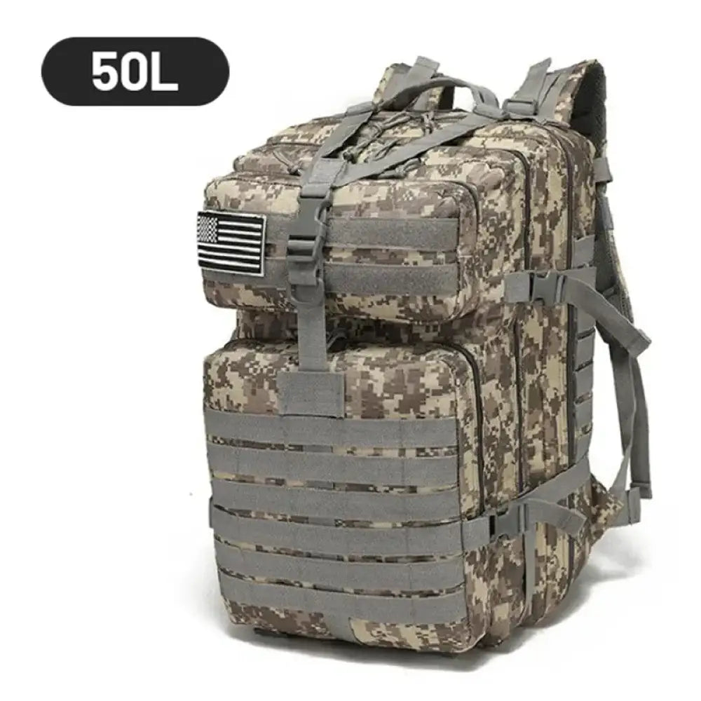 Tactical Waterproof Backpack 50L – 1000D Nylon Rucksack for Camping & Hiking - Desert Camouflage - 50L Tactical