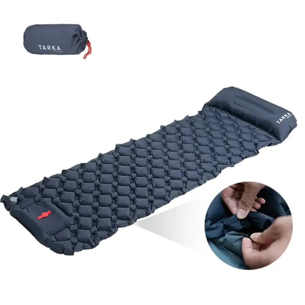 Tarka Inflatable Camping Mat – Self-Inflating Mattress with Pillow - Navy - Tarka Inflatable Camping Mat –