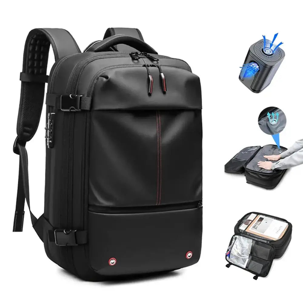 Travel Expandable Laptop Backpack – 17-Inch Waterproof Compression Bag - Black - Backpack + Air Pump - Travel