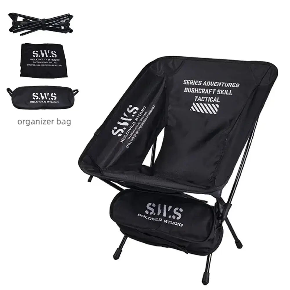 WellHike Folding Moon Chair – Lightweight Square Frame Beach & Picnic Chair - Black Chair + Carry Bag (No Canopy)