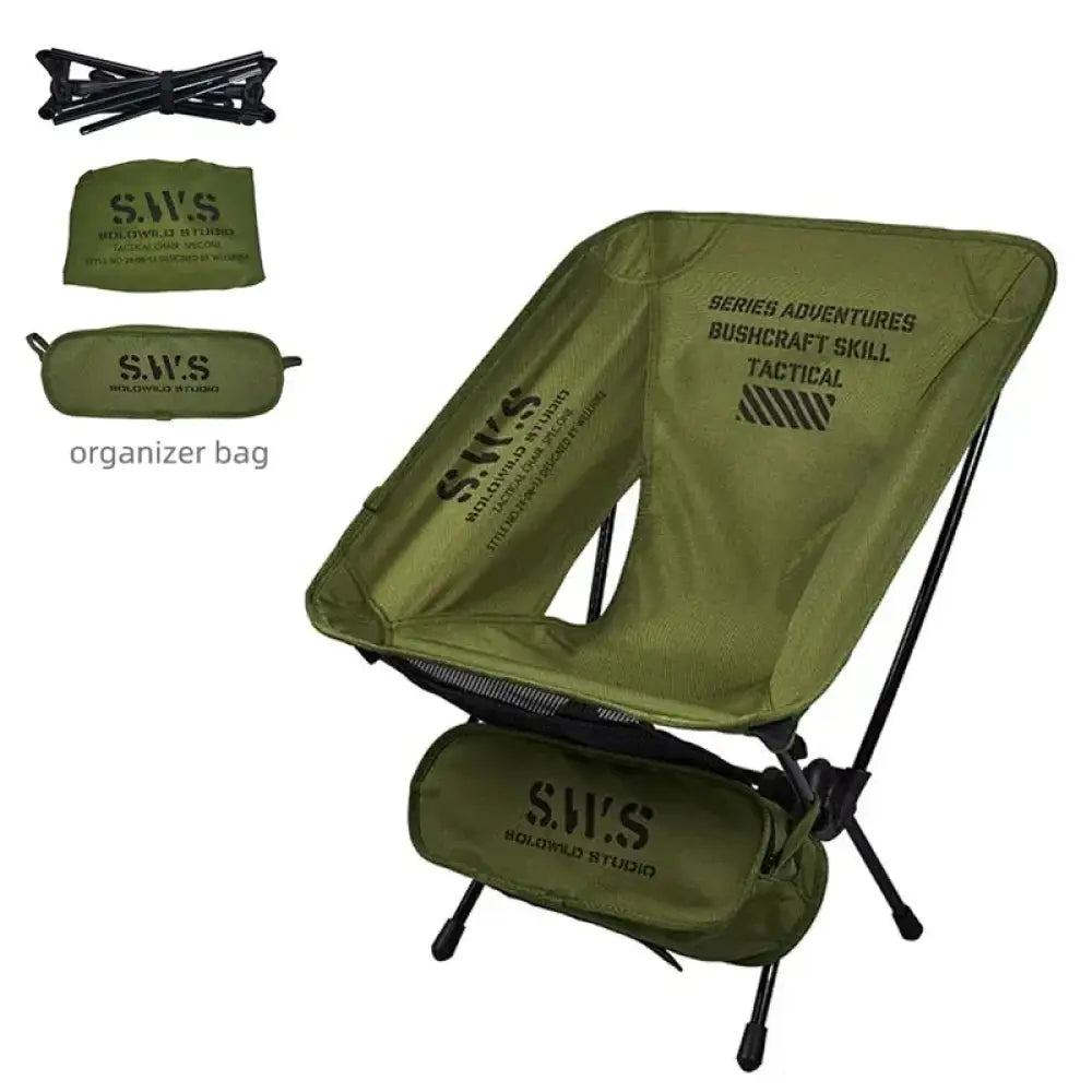 WellHike Folding Moon Chair – Lightweight Square Frame Beach & Picnic Chair - Green Chair + Carry Bag (No Canopy)