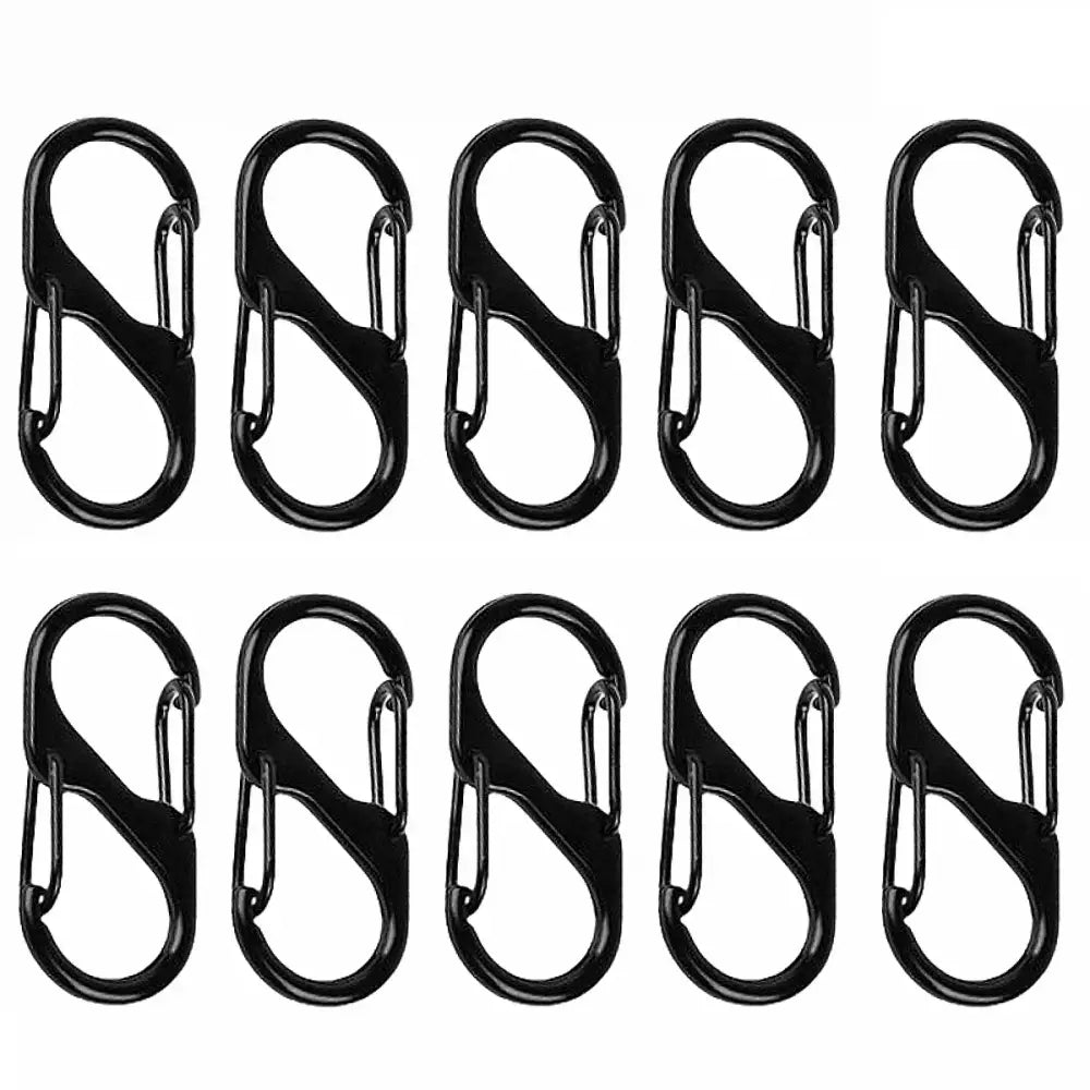 10pcs Metal S-Shaped Lock Clips – Alloy Keychain Hooks for Camping & Travel - Black / S - 10pcs Metal S-Shaped Lock