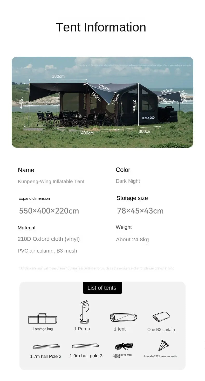 Naturehike BlackDog Inflatable Tent – PU5000 Waterproof Canopy with TPU Window