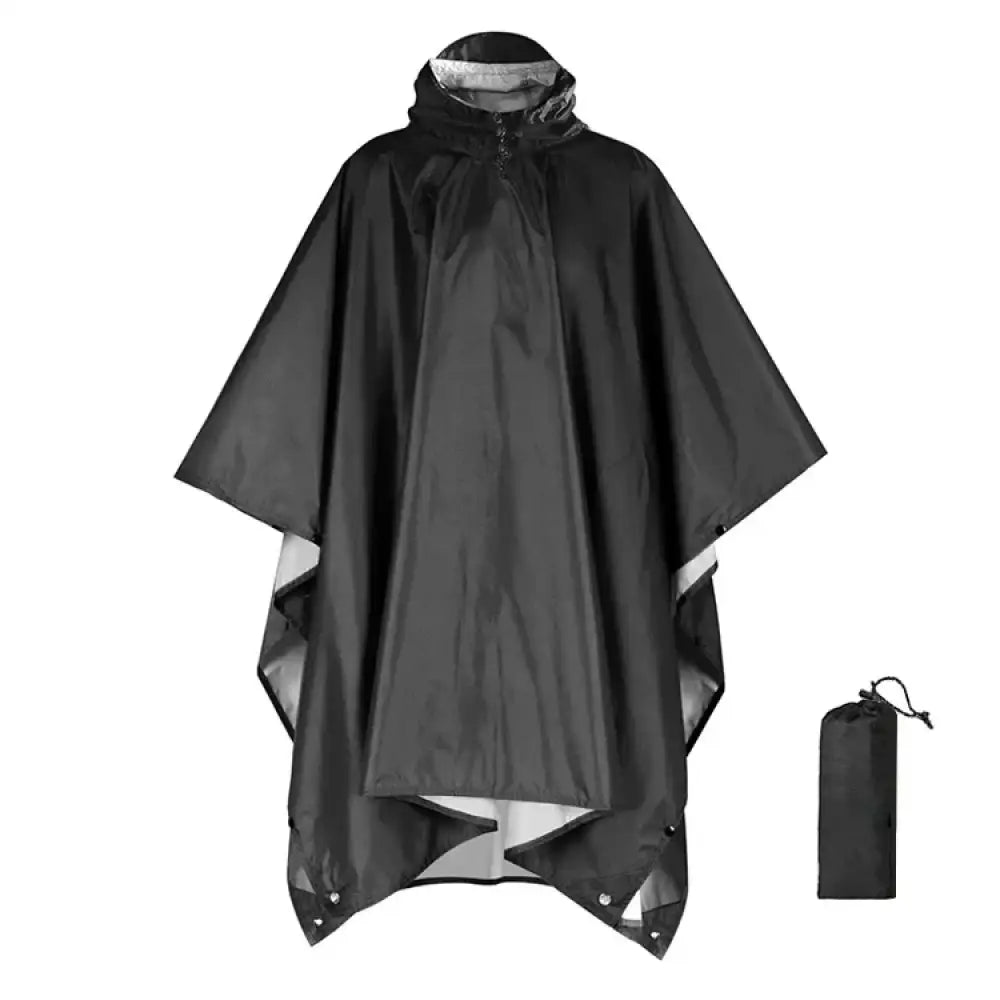 3-in-1 Military Rain Poncho – Waterproof Hooded Raincoat & Tent Shelter - Black - 3-in-1 Military Rain Poncho –