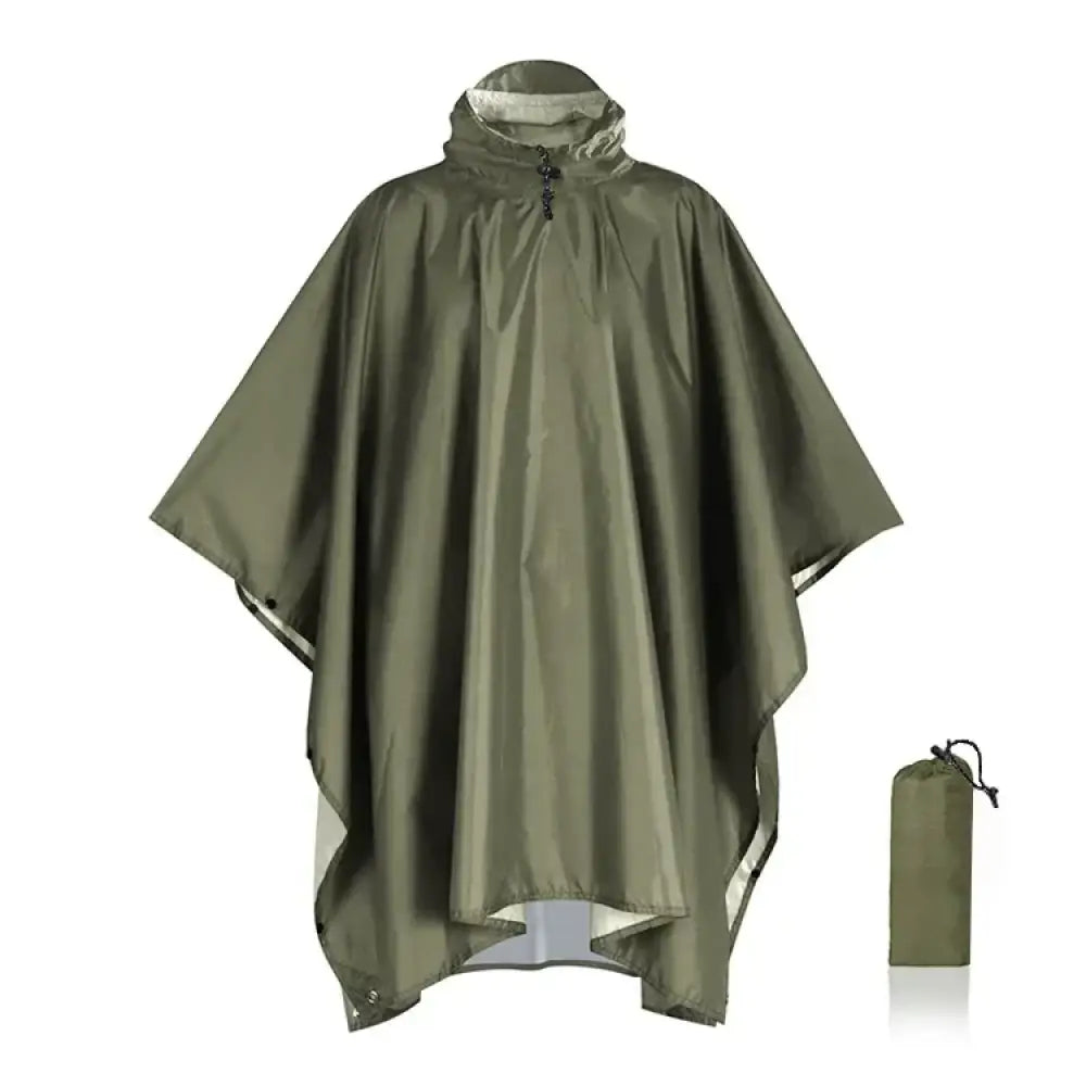 3-in-1 Military Rain Poncho – Waterproof Hooded Raincoat & Tent Shelter - Green - 3-in-1 Military Rain Poncho –