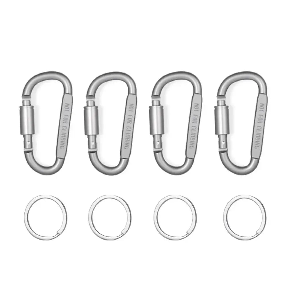 4pcs Aluminium Carabiner Set – Tactical Keychain Hooks for Camping & EDC - Gray With Ring - 4pcs Aluminium Carabiner