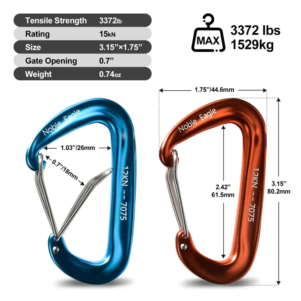 6pcs Lightweight 12KN Aluminium Carabiners – D-Ring Hooks for Camping & Hiking - 6pcs Lightweight 12KN Aluminium