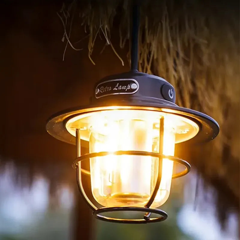 Retro LED Camping Lantern – Rechargeable Waterproof Hanging Lamp