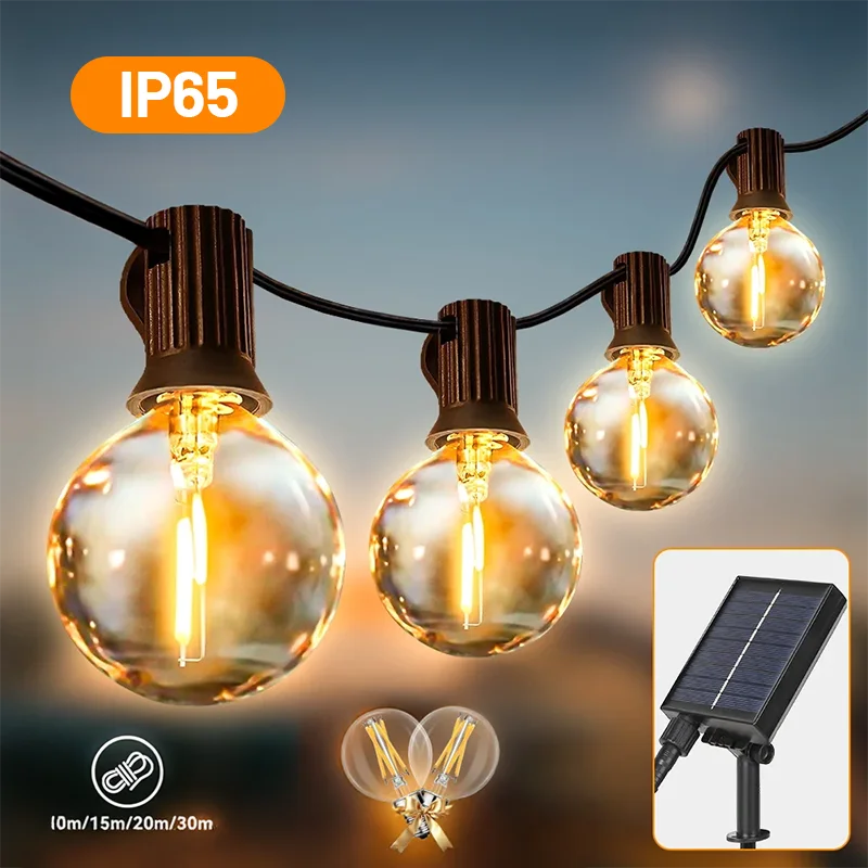 Solar Light String – Warm Bulb Fairy Lights with Remote Control (7–15m)