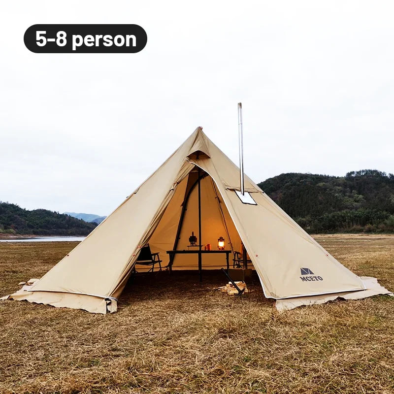 500Pro Tipi Hot Tent – Fire-Retardant Teepee with Stove Jack (5–8 Person)