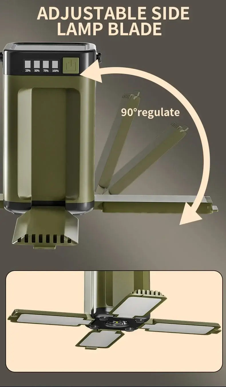 Solar Foldable Camping Light – 4-Blade LED Tent Lamp with 2000mAh Battery