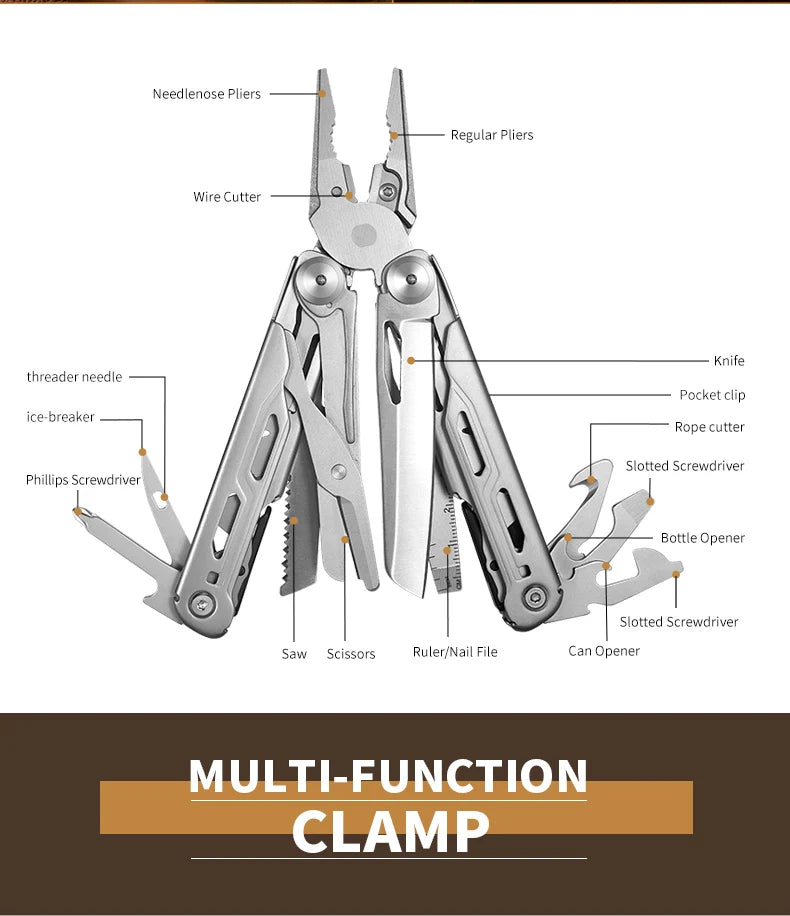 Compact Stainless-Steel 13-in-1 Folding Pliers Multi-Tool for Camping & EDC