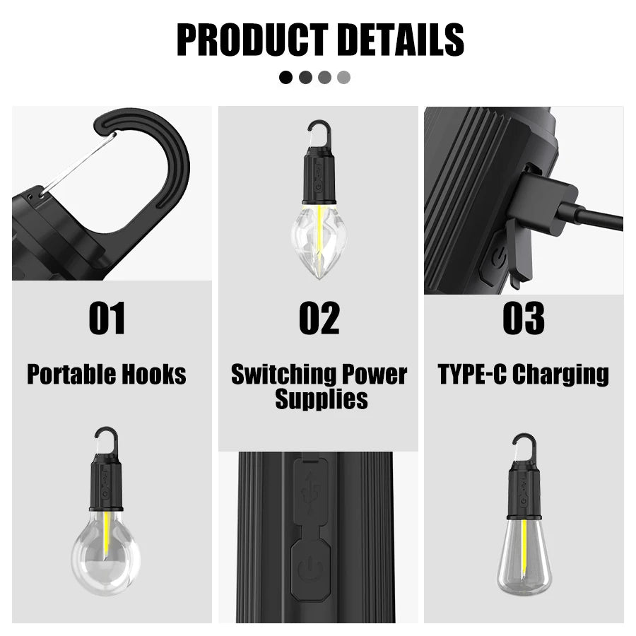 LED Camping Light – Type-C Rechargeable Waterproof Lamp (400 mAh 100 lm)