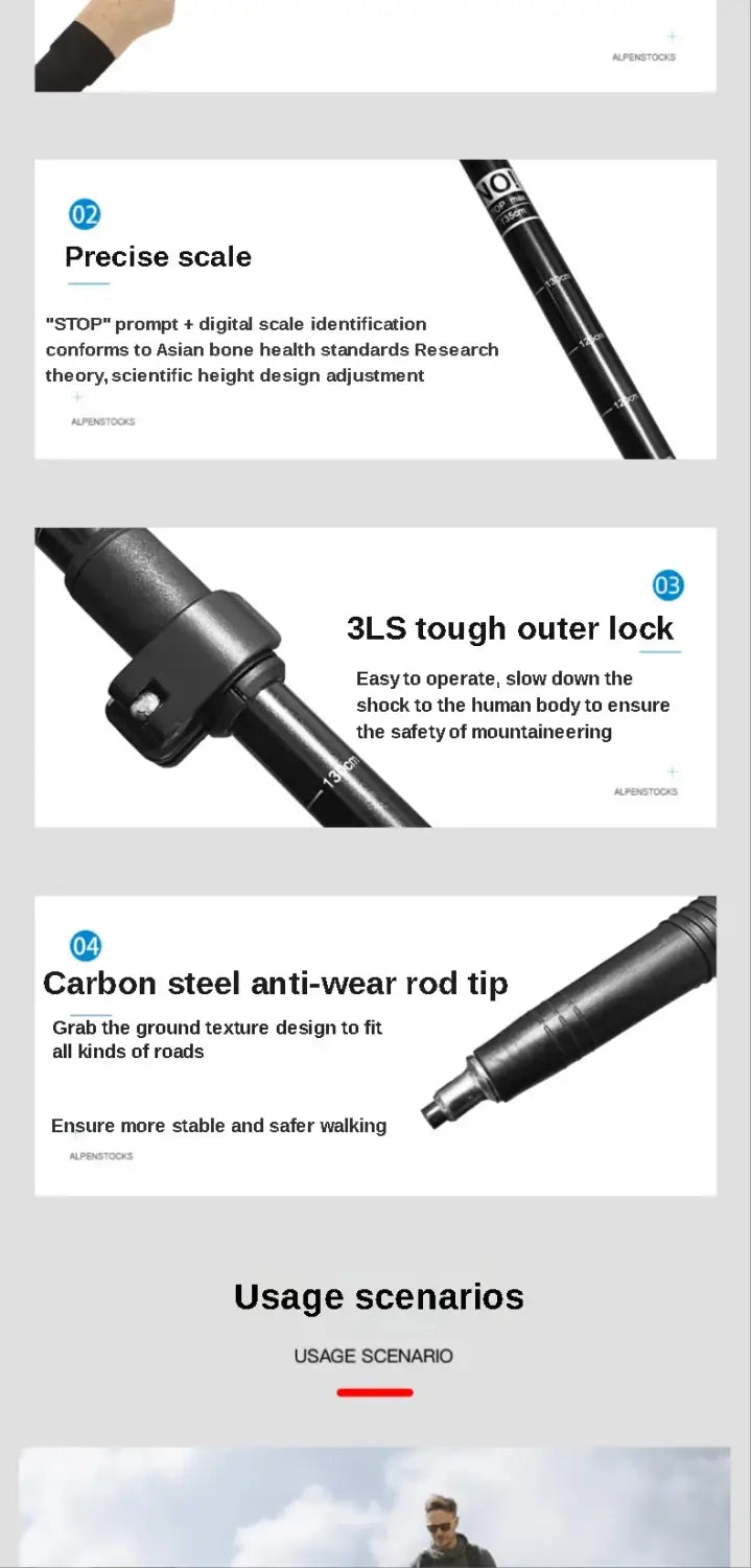 2pcs Trekking Poles – Ultralight Adjustable Walking Sticks with Quick Lock