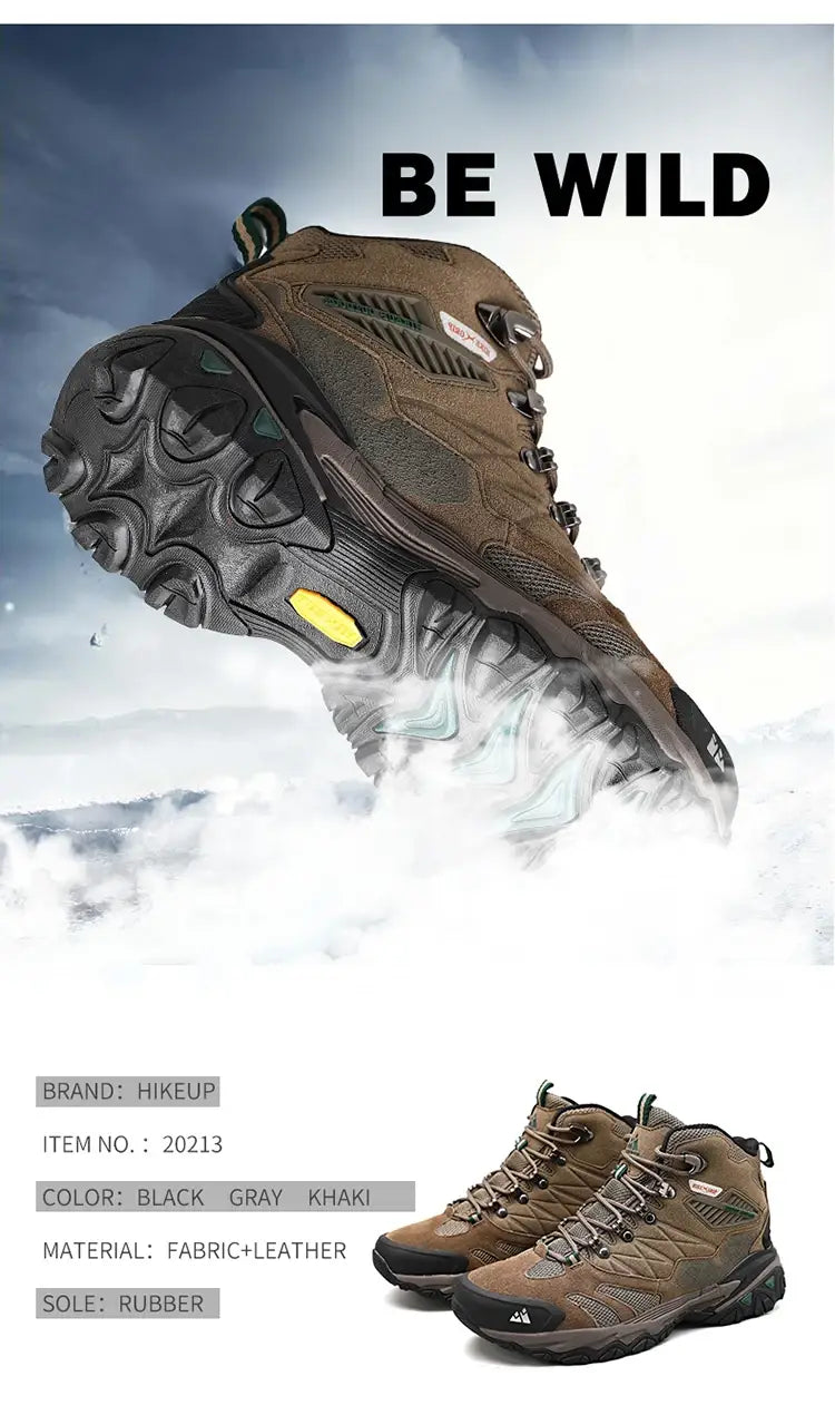 HikeUp Waterproof Winter Hiking Boots – Men’s Suede Tactical Trekking Shoes