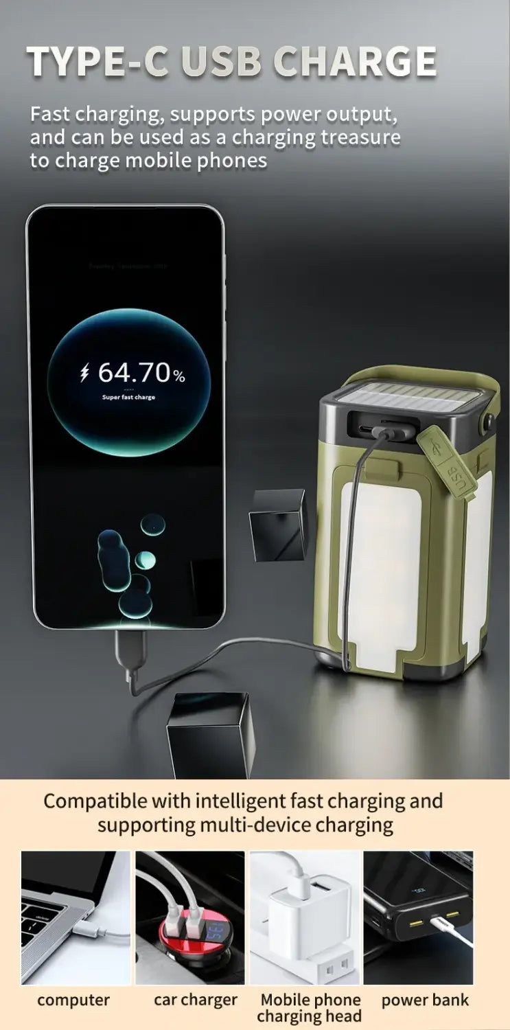 Solar Foldable Camping Light – 4-Blade LED Tent Lamp with 2000mAh Battery