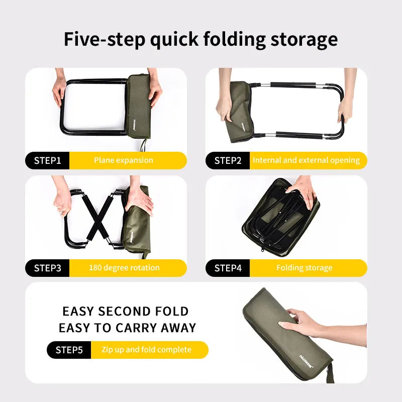 PACOONE Outdoor Camping Chair Golden Aluminum Alloy Folding Chair With Bag Stool Seat Fishing Camping