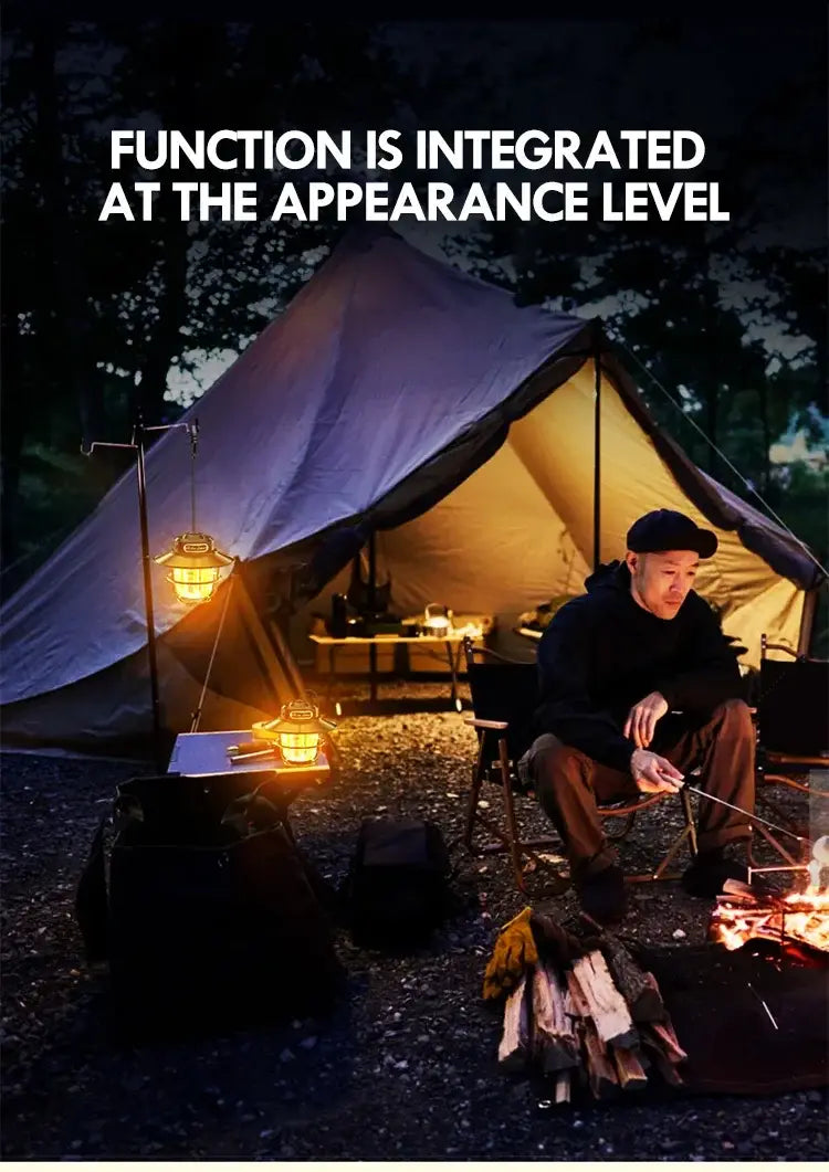 Retro LED Camping Lantern – Rechargeable Waterproof Hanging Lamp