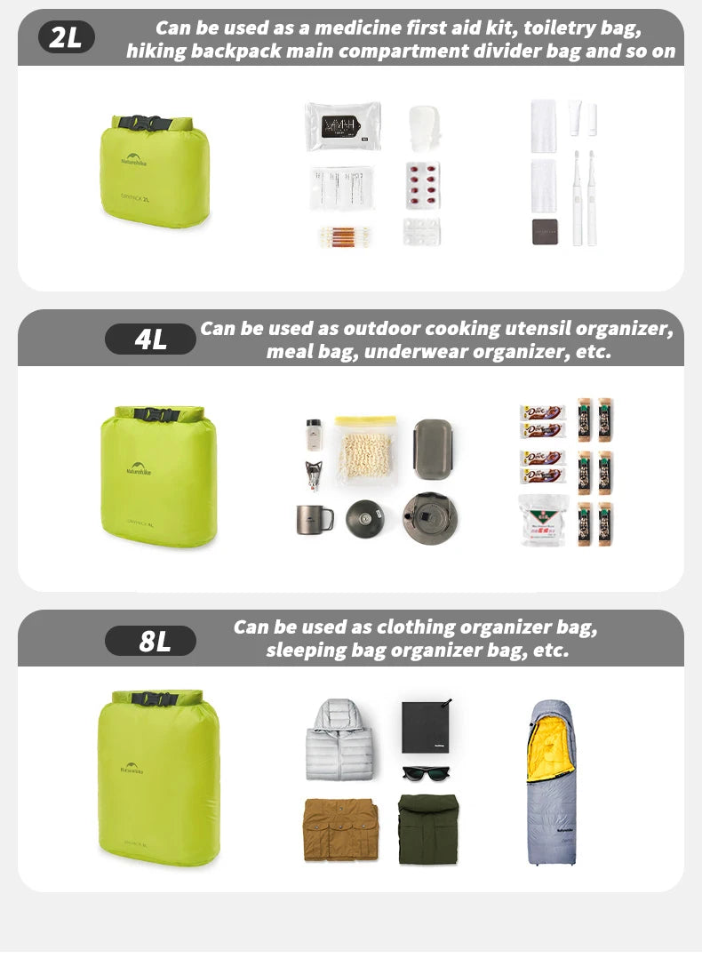 Naturehike Waterproof Dry Bag – 2L/4L/8L Compression Sack for Camping