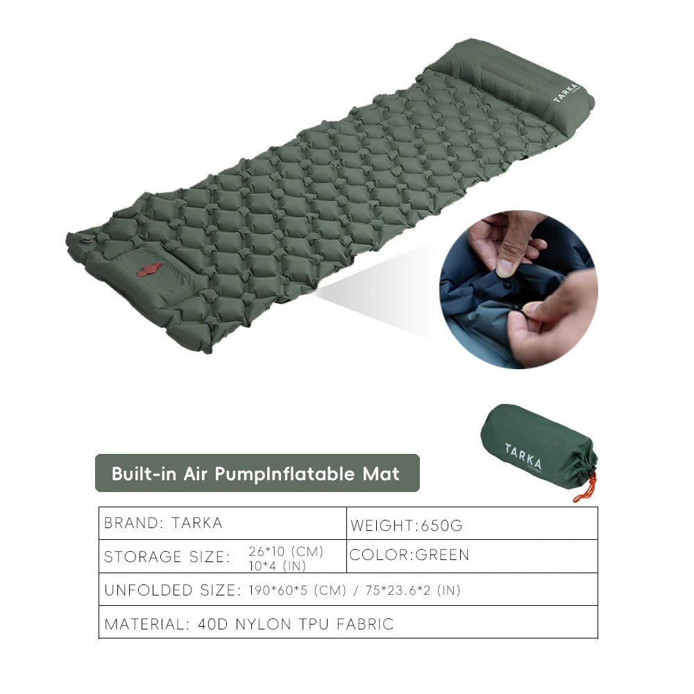 Tarka Inflatable Camping Mat – Self-Inflating Mattress with Pillow