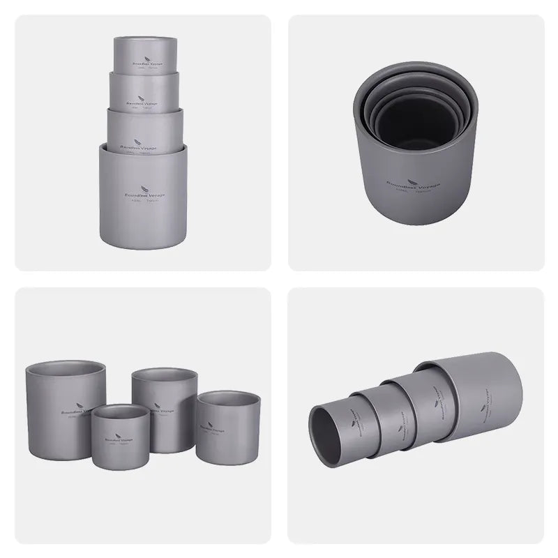Boundless Voyage Titanium Cup Set – Double-Wall Camping Mug Collection (120–450ml)