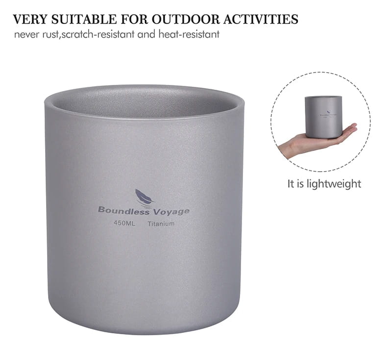 Boundless Voyage Titanium Cup Set – Double-Wall Camping Mug Collection (120–450ml)