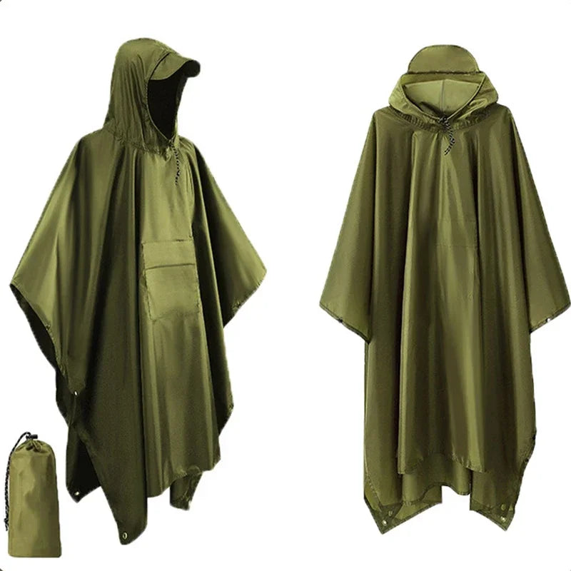 3-in-1 Military Rain Poncho – Waterproof Hooded Raincoat & Tent Shelter