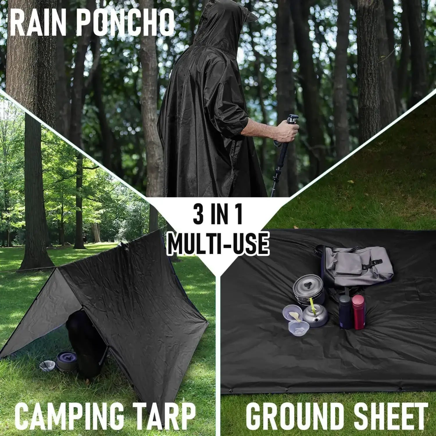 3-in-1 Military Rain Poncho – Waterproof Hooded Raincoat & Tent Shelter