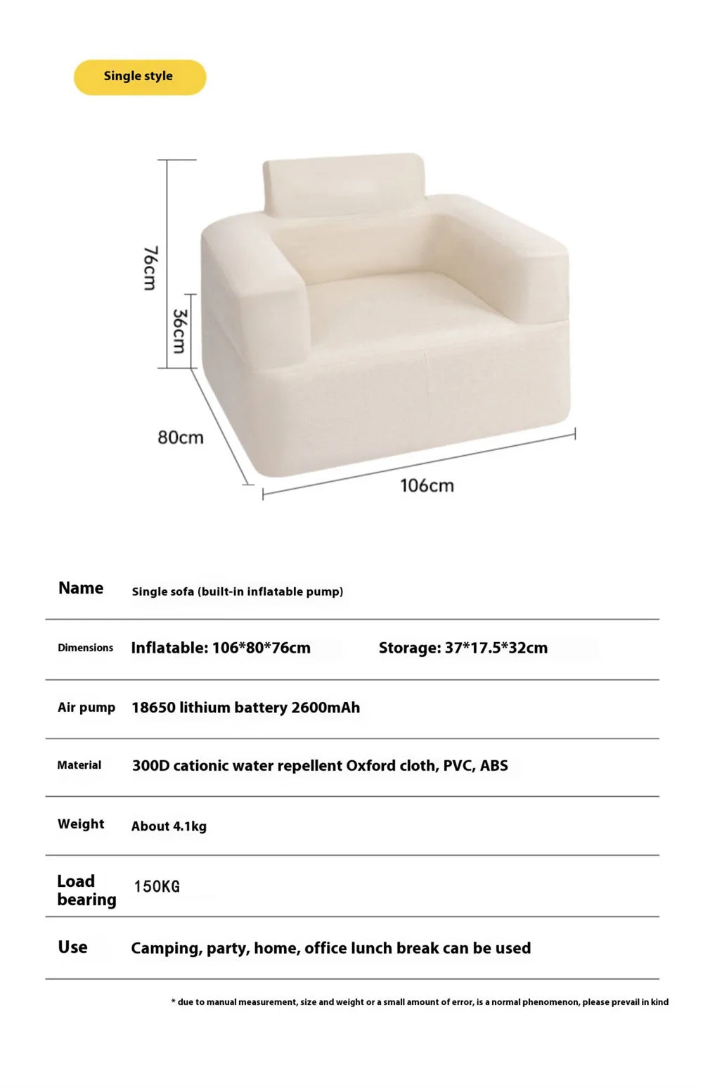 LohasCamping Inflatable Air Sofa – Portable Waterproof Lazy Chair for Outdoor & Home